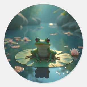 Teichwächter – Frosch-Wildlife-Kunst Klassisch run Runder Aufkleber
