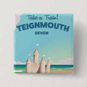 Teignmouth Beach Devon Vintage Reiseplakat Button