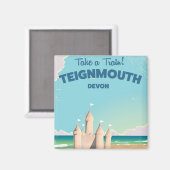 Teignmouth Beach Devon Vintage Reiseplakat Magnet (Vorderseite/Rückseite)