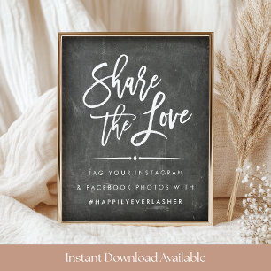 Teile die Liebe Chalkboard Wedding Hashtag Poster