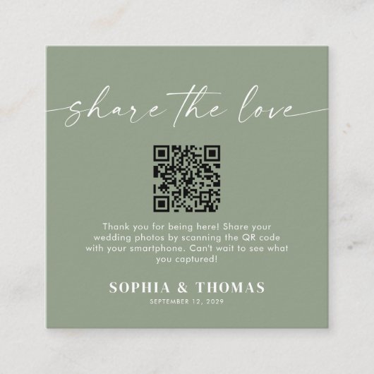 Teile die Liebe QR-Code-Hochzeitsfoto-Sharing Begleitkarte (Vorderseite)