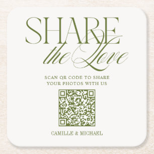 Teile die Liebe QR-Code Olivgrüne Hochzeit Rechteckiger Pappuntersetzer