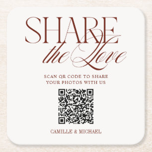 Teile die Liebe QR-Code Tiefes Terrakotta-Rot Hoch Rechteckiger Pappuntersetzer