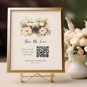 Teile die Liebe Vintage-Kamera Hochzeits-QR-Code Poster