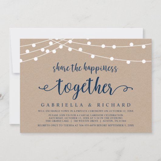 Teilen Sie das Glück, Hochzeitsfeiern Party Invit Einladung (Vorderseite)