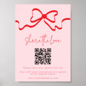Teilen Sie die Liebe Red Bow Wedding Foto QR Code Poster (Vorne)
