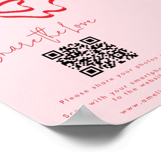 Teilen Sie die Liebe Red Bow Wedding Foto QR Code Poster (Ecke)