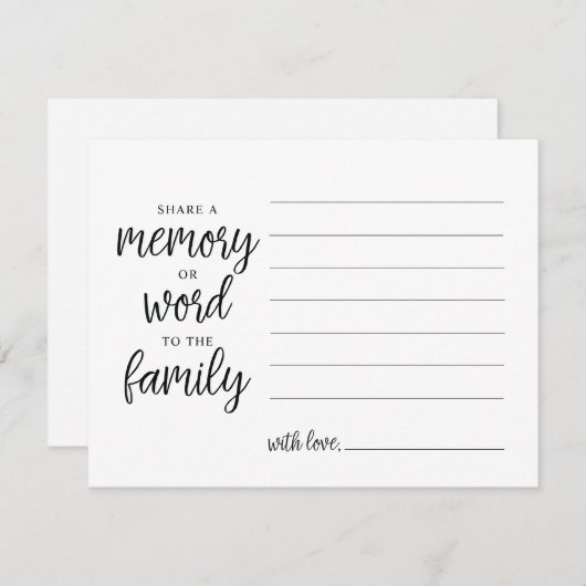 Teilen Sie ein Gedächtnis oder ein Wort zur Einladung (Vorne/Hinten)