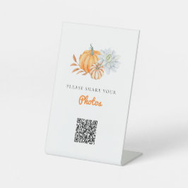 Teilen Sie Ihre Fotos Pumpkin Baby Dusche QR Code Sockelschild