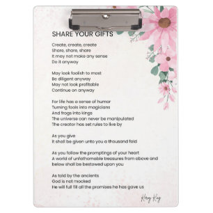 Teilen Sie Ihre Geschenke Inspiration Empowerment  Klemmbrett