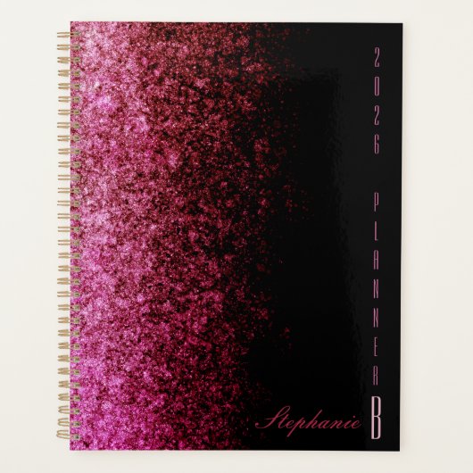 Teilweiser rosa Glittergradient und schwarzes Chic Planer (Vorderseite)