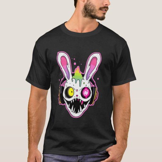Tekk Drum und Bass DJ Rabbit Trippy EDM Rave T-Shirt (Vorderseite)