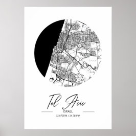 Tel Aviv - Israel Black Water City Map Poster