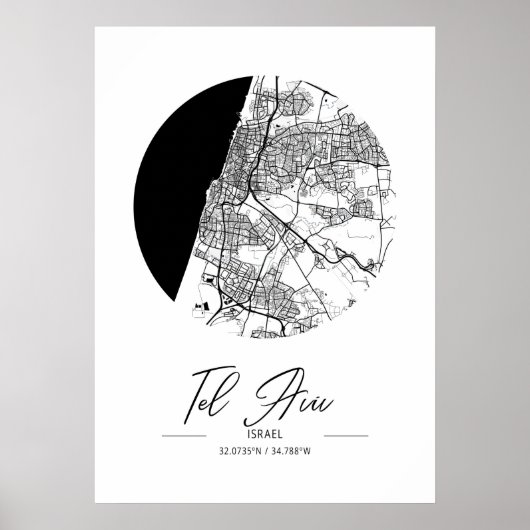 Tel Aviv - Israel Black Water City Map Poster (Vorne)