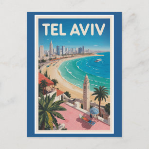 Tel Aviv Israel Illustration Reise Kunst Vintage Postkarte