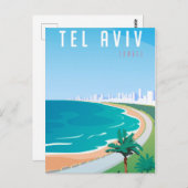 *~* Tel Aviv Israel Postcard Blue City Palm Postkarte (Vorne/Hinten)
