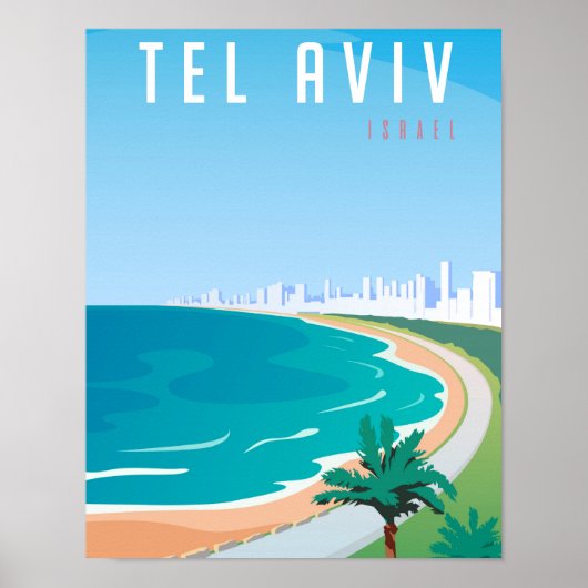 *~* Tel Aviv Israel Poster Blue City Palm (Vorne)