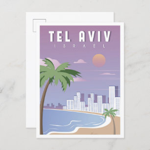 Tel Aviv Israel Vintage Travel Illustration Postkarte