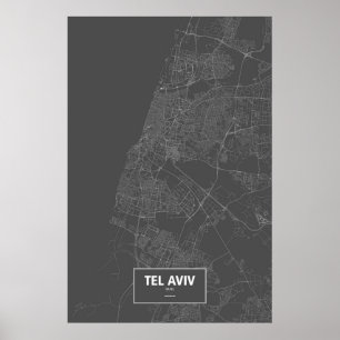 Tel Aviv, Israel (weiß auf schwarz) Poster