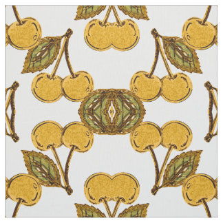 Tela Golden Metallic Cherries Geometric Pattern Stoff
