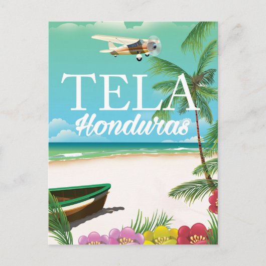 Tela Honduras Vintage Reiseplakat Postkarte (Vorderseite)