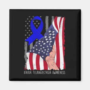 Telangiectasia Awareness American Flag Blue Ribbon Magnet