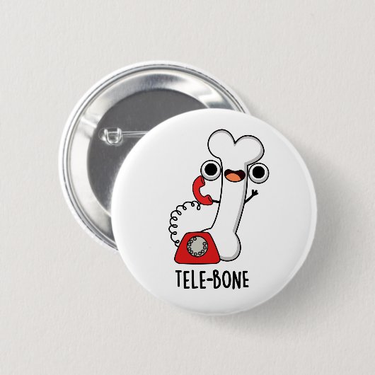 Tele-Bone Funny Bone Telefone Pun Button (Vorne & Hinten)