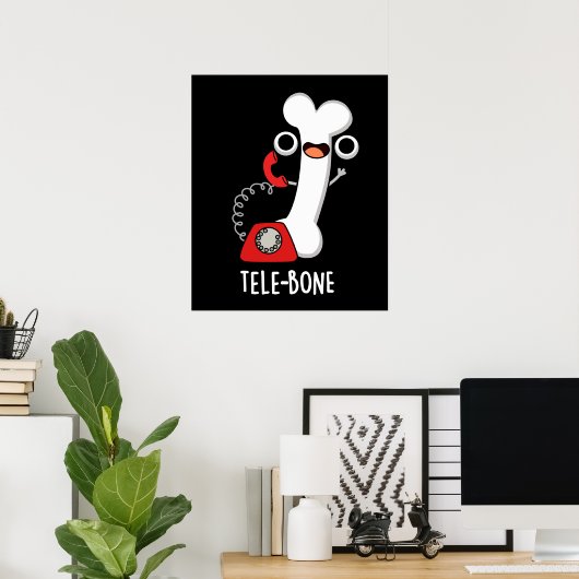 Telebone Funny Bone Telefone Pun Dark BG Poster (Heimbüro)