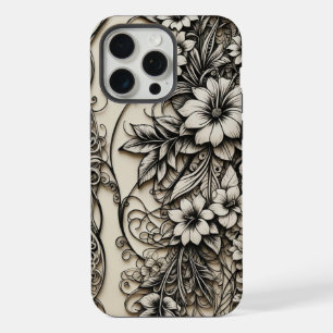 Telefon Knochen Skrimshaw Blumen iPhone 15 Pro Max Hülle