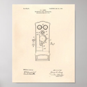 Telefon Toll 1906 Patent Art Old Peper Poster