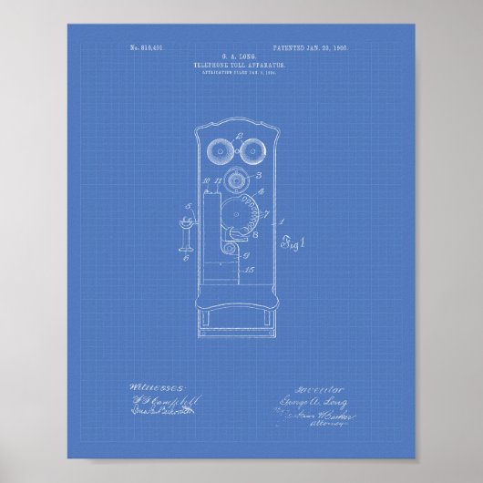 Telefon Toll 1906 Patentart Blueprint Poster (Vorne)