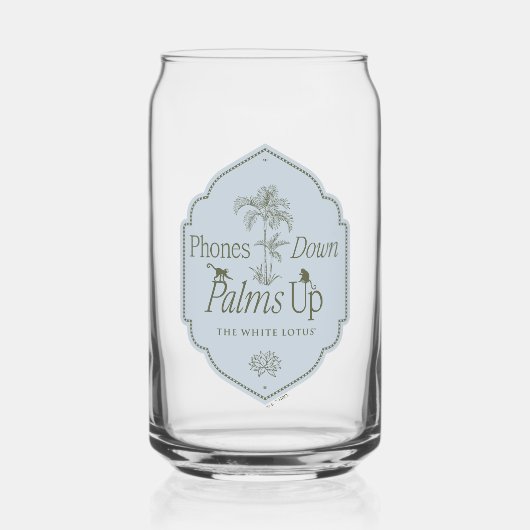 Telefone nach unten, Palmen nach oben - der weiße  Dosenglas (Vorderseite)