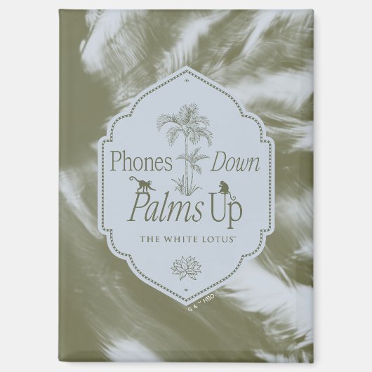 Telefone nach unten, Palmen nach oben - der weiße Magnet (Vorderseite)