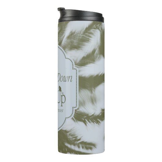 Telefone nach unten, Palmen nach oben - der weiße  Thermosbecher (Nach rechts gedreht)