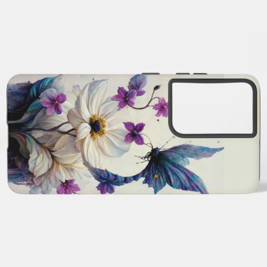 Telefongehäuse mit weißer Blume Samsung Galaxy Hülle (Linke Seite)