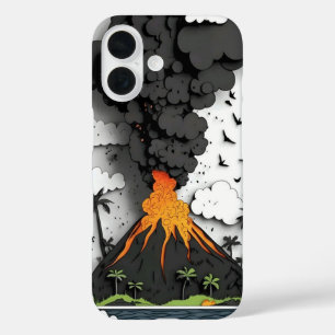 Telefonhülle Cartoon Vulkanausbruch & Palmen iPhone 16 Hülle