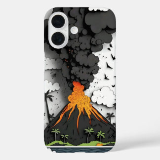 Telefonhülle Cartoon Vulkanausbruch & Palmen iPhone 16 Hülle