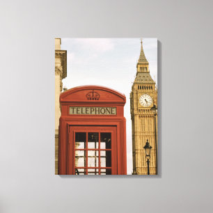 Telefonkabine und Turm des Big Ben Leinwanddruck