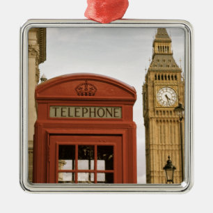 Telefonkabine und Turm des Big Ben Silbernes Ornament