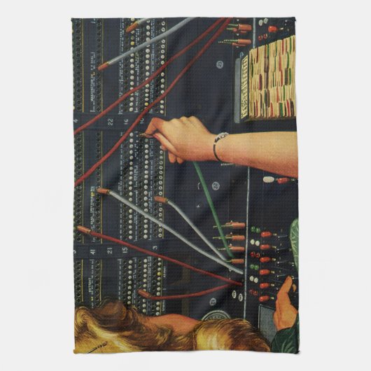 Telefonvermittler, Vintages Unternehmen Geschirrtuch (Vertikal)