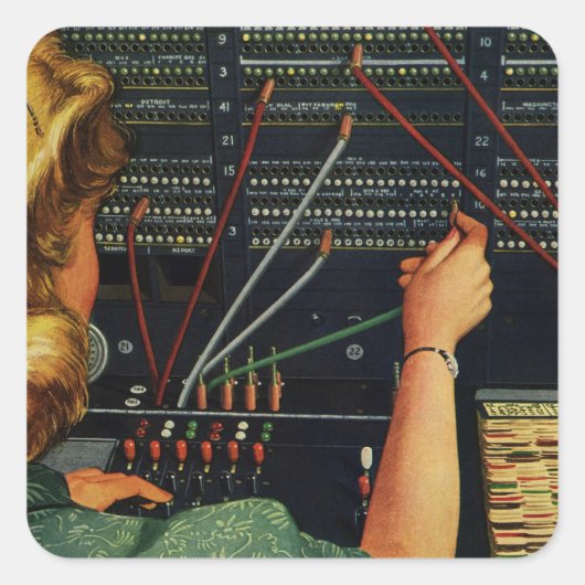 Telefonvermittler, Vintages Unternehmen Quadratischer Aufkleber (Vorderseite)