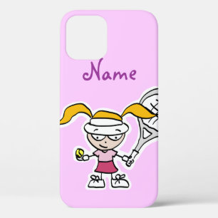 Telefonzelle mit Tennismädchen Cartoon iPhone 12 Hülle