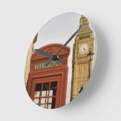 Telefonzelle und Turm von Big Ben Runde Wanduhr (Winkel)
