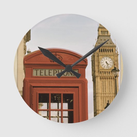 Telefonzelle und Turm von Big Ben Runde Wanduhr (Vorderseite)