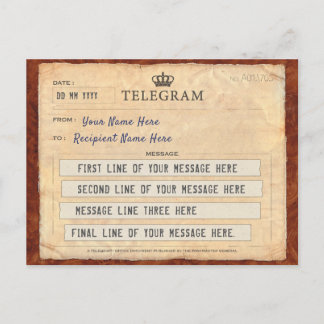TELEGRAM-POST-KARTE MIT IHRER NACHRICHT POSTKARTE