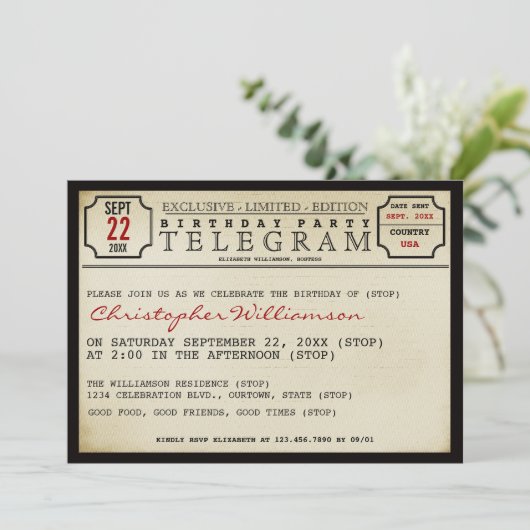 Telegram Style Geburtstagsparty Einladung (Stehend Vorderseite)