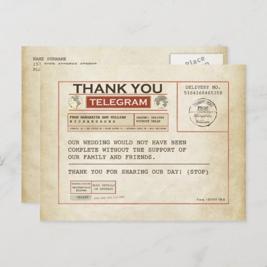 Telegram Vielen Dank für Ihre Karten für Ihre Hoch (Vorne/Hinten)