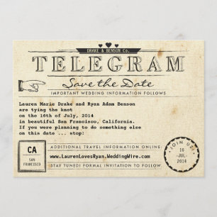 Telegram Vintage Reise Herzen Termin vormerken Save The Date