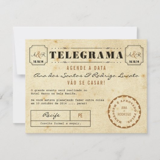 Telegrama do Vintage Agende a Data Einladung (Vorderseite)
