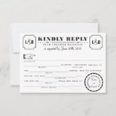 Telegramm Libs Response Card Schwarz und Weiß Einladung (Vorderseite)